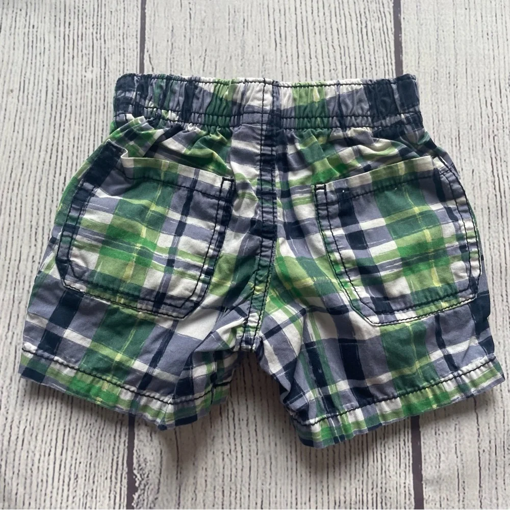 Gymboree Blue and Green Brushed Plaid Shorts Size 0-3 months